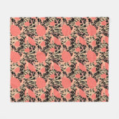 ウミガメ珊瑚礁パターンブラック海をテーマ フリースブランケット (正面(横))