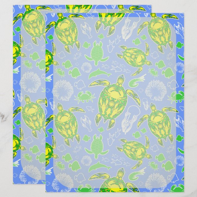 ウミガメ珊瑚礁マリンライフシンボル レターヘッド (正面/裏面)