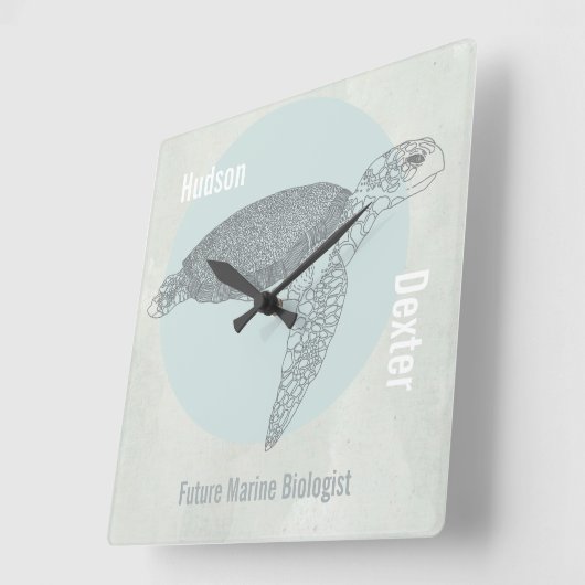 ウミガメ用ビーチハウス又は海洋生物学者 スクエア壁時計 (傾斜)