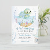 ウミガメ男の子の赤ちゃんシャワーかわいい小さな孵化 招待状 (スタンド正面)