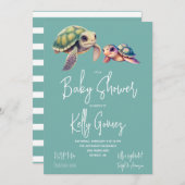 ウミガメ男女兼用ボホおもちゃベビースシャワー 招待状 (正面/裏面)