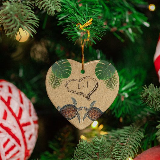 ウミガメ砂ハートアンドパームズ セラミックオーナメント