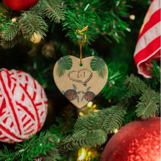 ウミガメ砂ハートアンドパームパーソナライズされた オーナメント
