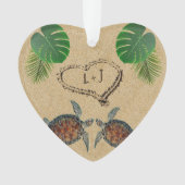 ウミガメ砂ハートアンドパームパーソナライズされた オーナメント (正面)