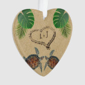 ウミガメ砂ハートアンドパームパーソナライズされた オーナメント (正面)