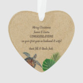 ウミガメ砂ハートアンドパームパーソナライズされた オーナメント (裏面)