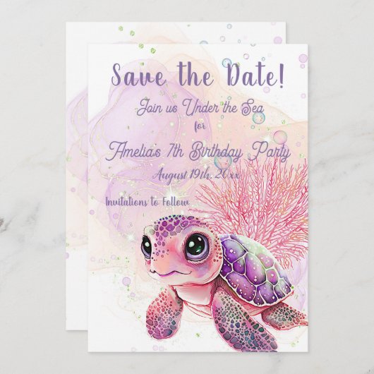 ウミガメ第7誕生日、海の下。 セーブザデート (正面/裏面)