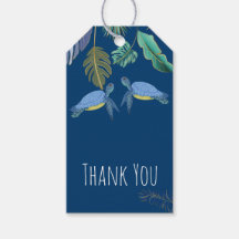 ウミガメ結婚の青い黄色の贈り物ラベル