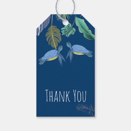 ウミガメ結婚の青い黄色の贈り物ラベル ギフトタグ (正面)