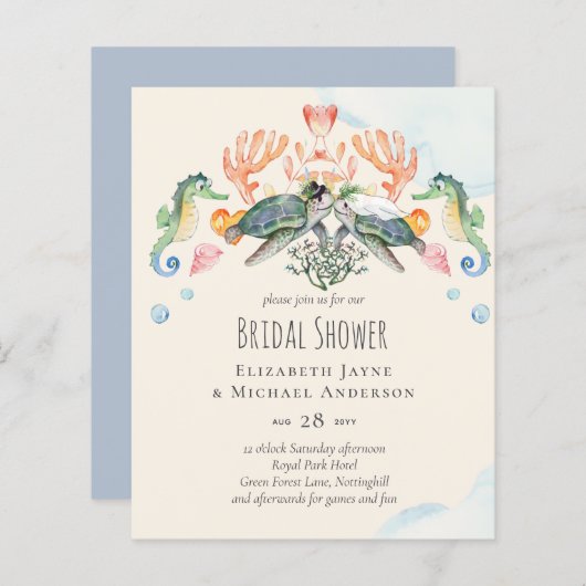 ウミガメ結婚ブライダルシャワー招待状 (正面/裏面)