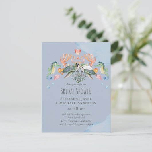 ウミガメ結婚ブライダルシャワー招待状 ポストカード (スタンド正面)