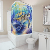 ウミガメ絵を描の水カラフル色 シャワーカーテン (インサイチュ)