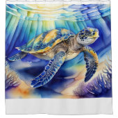 ウミガメ絵を描の水カラフル色 シャワーカーテン (正面)