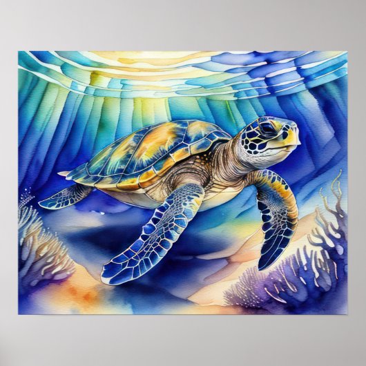 ウミガメ絵を描の水カラフル色IX ポスター (正面)