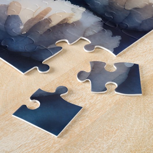 ウミガメ絵を描の水色 ジグソーパズル (側面)