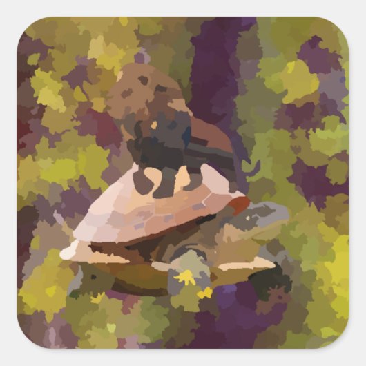 ウミガメ絵を描の貝殻の水色ライオン スクエアシール (正面)