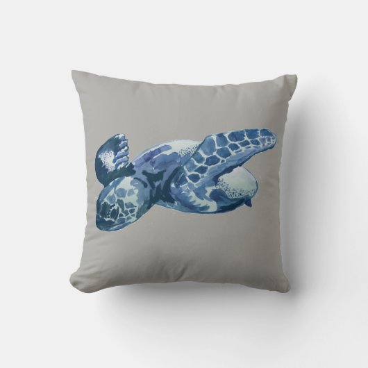 ウミガメ絵画のグレイ枕 クッション (正面)