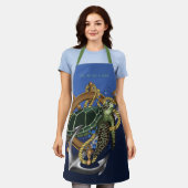 ウミガメ緑の青 エプロン (着用した状態)
