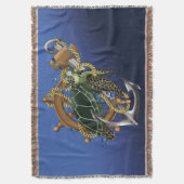 ウミガメ緑の青 スローブランケット (正面縦)
