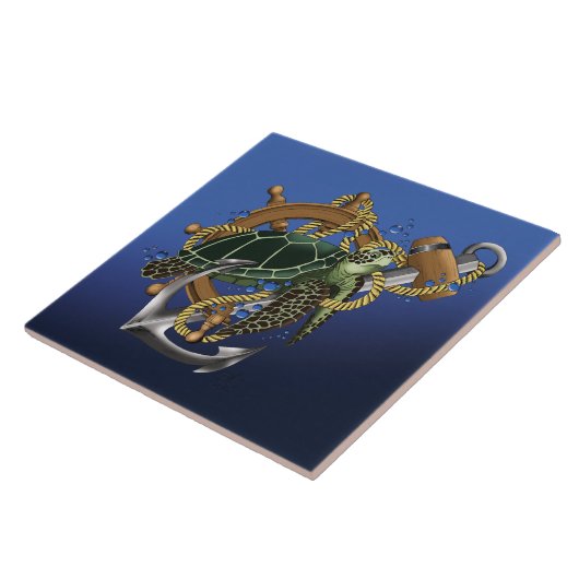 ウミガメ緑の青 タイル (側面)