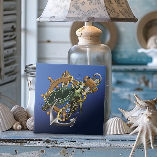 ウミガメ緑の青 タイル