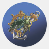 ウミガメ緑の青 ラウンドシール (正面)