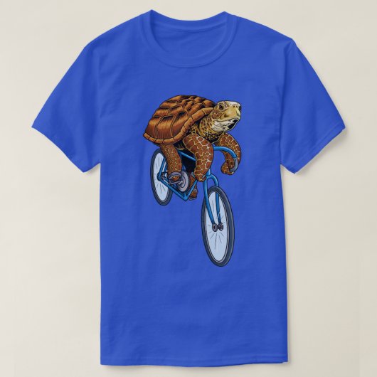 ウミガメ自転車おもしろい自転車乗りバイクもしくは自転車に乗る人ビキ Tシャツ (デザイン正面)