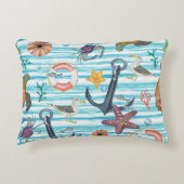 ウミガメ航海のの海魚の模様 アクセントクッション (正面)