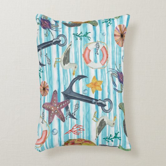 ウミガメ航海のの海魚の模様 アクセントクッション (正面(垂直))