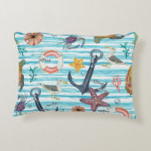 ウミガメ航海のの海魚の模様 アクセントクッション (裏面)