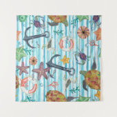 ウミガメ航海のの海魚の模様 タペストリー (正面(横))