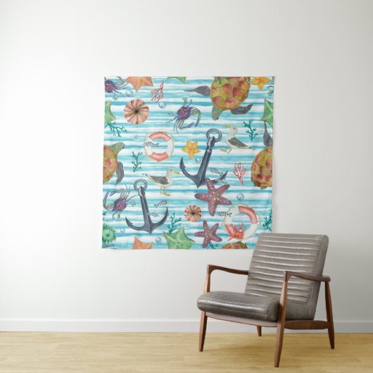 ウミガメ航海のの海魚の模様 タペストリー (インサイチュ)