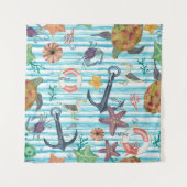 ウミガメ航海のの海魚の模様 タペストリー (正面)