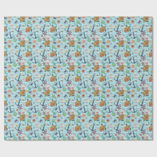 ウミガメ航海のの海魚の模様 ラッピングペーパー (フラット)