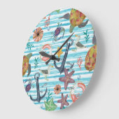 ウミガメ航海のの海魚の模様 ラージ壁時計 (傾斜)