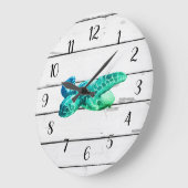 ウミガメ航海のブルー車輪船デコ素朴ール ラージ壁時計 (傾斜)
