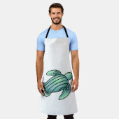 ウミガメ色彩の鮮やかの青い緑 エプロン (着用した状態)