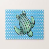 ウミガメ色彩の鮮やかの青い緑 ジグソーパズル (横)