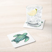 ウミガメ色彩の鮮やかの青い緑 スクエアペーパーコースター (インサイチュ)