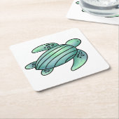 ウミガメ色彩の鮮やかの青い緑 スクエアペーパーコースター (アングル)