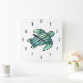 ウミガメ色彩の鮮やかの青い緑 スクエア壁時計 (ホーム)