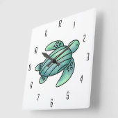 ウミガメ色彩の鮮やかの青い緑 スクエア壁時計 (傾斜)