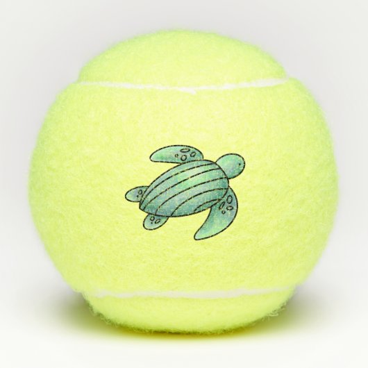 ウミガメ色彩の鮮やかの青い緑 テニスボール (正面)