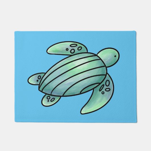 ウミガメ色彩の鮮やかの青い緑 ドアマット (正面)