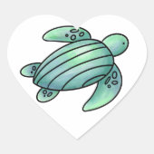 ウミガメ色彩の鮮やかの青い緑 ハートシール (正面)