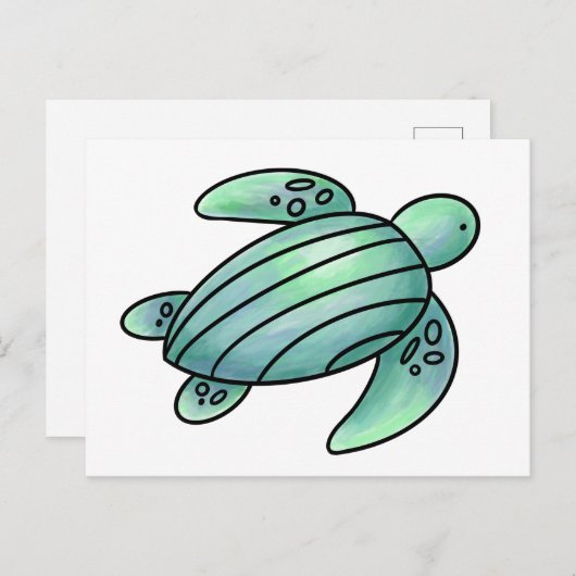 ウミガメ色彩の鮮やかの青い緑 ポストカード (正面/裏面)