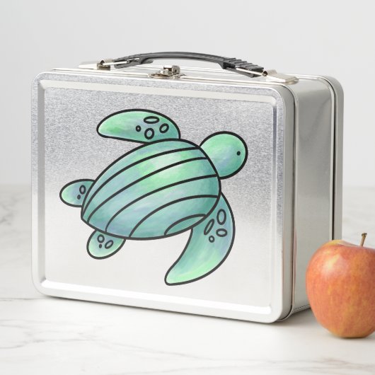 ウミガメ色彩の鮮やかの青い緑 メタルランチボックス (インサイチュ)