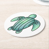 ウミガメ色彩の鮮やかの青い緑 ラウンドペーパーコースター (アングル)