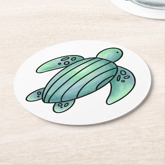 ウミガメ色彩の鮮やかの青い緑 ラウンドペーパーコースター (アングル)