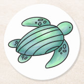 ウミガメ色彩の鮮やかの青い緑 ラウンドペーパーコースター (正面)